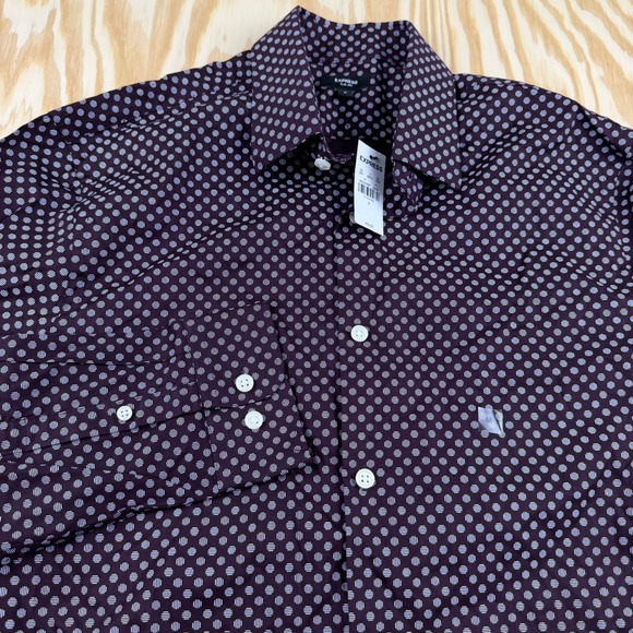 Express Other - Express Slim 1MX Men Medium Burgundy Polka Dot Long Sleeve Button Down Shirt NWT